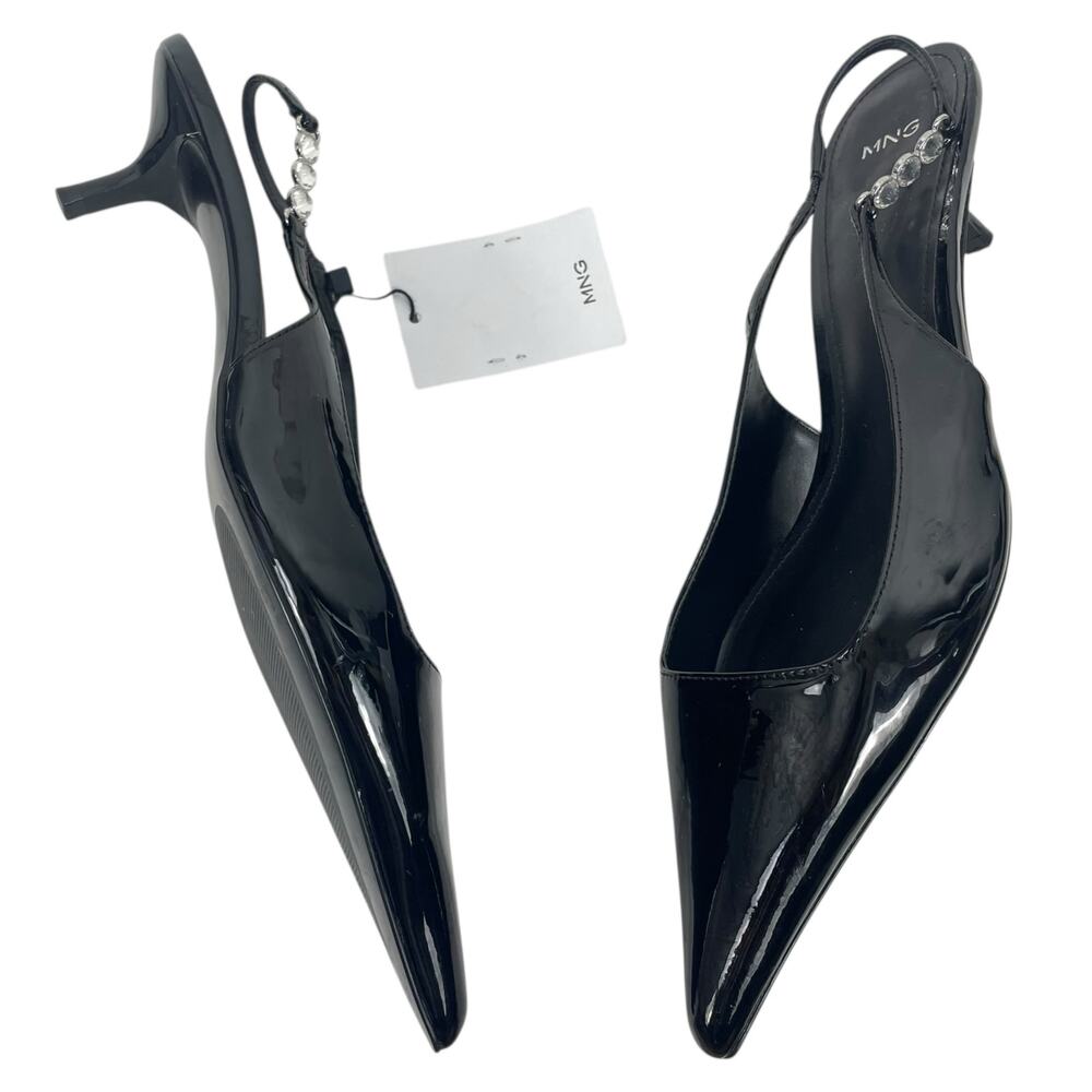 Mango MNG Rhinestone Slingback Kitten Heel Pump Black Size 40/ US 9 - Picture 5 of 13